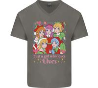 Anime Una Ragazza Che Ama Gli Elfi Natale Xmas Maglietta In Cotone A V Per Uomo