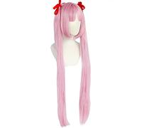 Anime Utsugi Kotoko Cosplay Pink Long Wig with Red Ribbon Hair Heat Resistant Synthetic+ Wig Cap Party Role Play