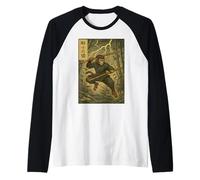 Anime Vintage Martial Monkey Warrior Antico Combattimento Energia Maglia con Maniche Raglan