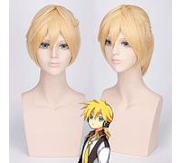 Anime Vocaloid Kagamine Len Parrucca Cosplay Per Uomo Breve Rettilineo Biondo Resistente Al Calore Parrucca Sintetica Con Coda di Cavallo Pl-014