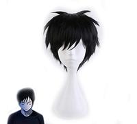 Anime YURI !!! su GHIACCIO Katsuki Yuuri corto nero affettato schiena parrucca cosplay resistente al calore + cappuccio parrucca MZ046