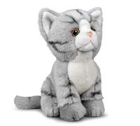 Animigos Peluche gatto grigio tabby, peluche dal design realistico, morbido e morbido, circa 19 cm