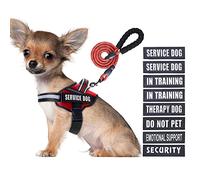 Animire - Set di pettorina e guinzaglio per cani da servizio, con 8 toppe riflettenti, con impugnatura morbida imbottita, per cani di taglia piccola, media, grande ed extra large (rosso, S)