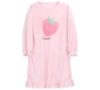 ANIMQUE Camicie da Notte in Flanella per Ragazze Abito Lungo Motivo Fragola Bambini Pigiama Inverno Vestaglie, Rosa 170