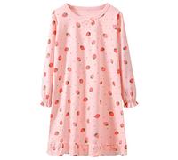 ANIMQUE Ragazze Camicia da Notte Cotone Manica Lunga Pigiama Abito Bambini Fragola Carina Girocollo Famiglia 2-16 Anni, Piccola Fragola Rosa 150