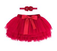 ANIMQUE Tutù Principessa per Bebè e Bambine 1-2 Anni - Gonna Mini Strati Super Morbida in Tulle con Elastico in Vita - Balletto Gonne Corte con Copri Pannolino e Fascia, Rosso L
