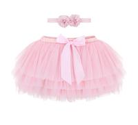 ANIMQUE Tutù Principessa per Bebè e Bambine - Gonna Mini Strati Super Morbida 6-12 Mesi, Tulle Elastico in Vita, Balletto Corta con Copri Pannolino + Fascia, Rosa Chiaro M