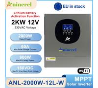 Aninerel 2kW 12V inverter solare ibrido con display LCD a colori e illuminazione RGB Attivazione batteria al litio MPPT 60A PV500VDC