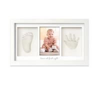 ANINGBOYZTZY Set di impronte di mani e piedi per bambini, cornice in legno massello, argilla che si asciuga all'aria, ricordo per neonati, bianco, 32,5 x 19,9 cm