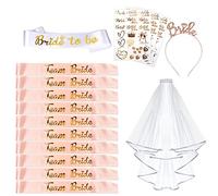 AniSqui 16 Pezzi Gadget Addio al Nubilato Sposa e Amiche, Velo Sposa Addio al Nubilato Gadget, Team Bride, Bride to be Addio al Nubilato, Fasce Addio al Nubilato