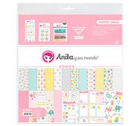 Anita y Su Mundo Colección Nuestra Peque Kit Borsa per Scrapbooking, 13 Fogli Stampati, Adesivi, piastrine, Lustrini Dolci, Washi Tape, Carta, Multicolore, 30.5 x 30.5 cm