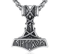 Aniu Collana Vichingo Uomo Collana Martello di Thor Argento Sterling 925 Ciondolo Mjolnir con Rune Vichinga Pendente Martello di Thor Vichinga Amuleto Gioielli Norreni per Uomo