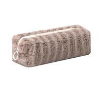 Aniute Astuccio in peluche per ragazze, grazioso astuccio per penne e matite arcobaleno, astuccio morbido per matite, trousse per il trucco, per la scuola, per bambini (a righe, marrone)