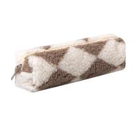 Aniute Astuccio in peluche per ragazze, grazioso astuccio per penne e matite arcobaleno, morbido astuccio per matite, trousse per il trucco, per la scuola, per bambini (scacchiera, kaki)