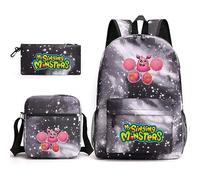 Anjinguang My Singing Monsters - Zaino in 3 pezzi con stampa 3D a tema anime, borsa a tracolla per studenti, adolescenti, regalo di Natale e compleanno, Tipo 5, Taglia unica, Set di zaini per la