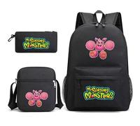 Anjinguang My Singing Monsters - Zaino in 3 pezzi con stampa 3D a tema anime, borsa a tracolla per studenti, adolescenti, regalo di Natale e compleanno, Tipo 1, Taglia unica, Set di zaini per la