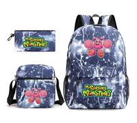 Anjinguang My Singing Monsters - Zaino in 3 pezzi con stampa 3D a tema anime, borsa a tracolla per studenti, adolescenti, regalo di Natale e compleanno, Tipo 7., Taglia unica, Set di zaini per la