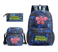 Anjinguang My Singing Monsters - Zaino in 3 pezzi con stampa 3D a tema anime, borsa a tracolla per studenti, adolescenti, regalo di Natale e compleanno, Tipo 3, Taglia unica, Set di zaini per la