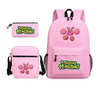 Anjinguang My Singing Monsters - Zaino in 3 pezzi con stampa 3D a tema anime, borsa a tracolla per studenti, adolescenti, regalo di Natale e compleanno, Tipo 2, Taglia unica, Set di zaini per la