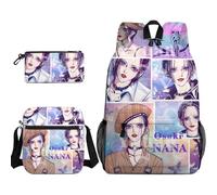 Anjinguang Osaki Nana - Set di 3 zaini con stampa 3D Komatsu Nana con borsa a tracolla e borsa per cancelleria, zaino casual da viaggio 3 in 1, Tipo 1, Taglia unica, Set di zaini per la scuola