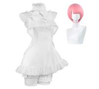 Anjinguang Re:0 Cosplay Ramu Costume Dolce Angelo Ram Pigiama Abito Bianco | Anime Ram Cosplay Loungewear con fiocco in pizzo, vestito per feste di Halloween per le donne