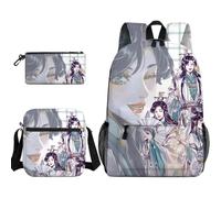 Anjinguang Set di 3 zaini con stampa cartoni animati per ragazzi e ragazze, con borsa a tracolla e astuccio, zaino per la scuola He Xuan/Hua Cheng/Xie Lian, zaino impermeabile di grande capacità, Tipo