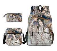 Anjinguang Set di 3 zaini con stampa cartoni animati per ragazzi e ragazze, con borsa a tracolla e astuccio, zaino per la scuola He Xuan/Hua Cheng/Xie Lian, zaino impermeabile di grande capacità, Tipo