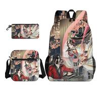 Anjinguang Set di 3 zaini con stampa cartoni animati per ragazzi e ragazze, con borsa a tracolla e astuccio, zaino per la scuola He Xuan/Hua Cheng/Xie Lian, zaino impermeabile di grande capacità, Tipo