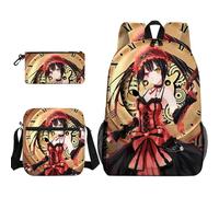 Anjinguang Tokisaki Kurumi Set di 3 zaini, Yatogami Tohka/Tobiichi Origami 3D stampe anime, con borsa a tracolla singola e astuccio, borsa per libri da viaggio per studenti, Tipo 1, Taglia unica, Set