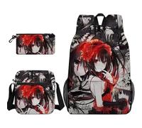 Anjinguang Tokisaki Kurumi Set di 3 zaini, Yatogami Tohka/Tobiichi Origami 3D stampe anime, con borsa a tracolla singola e astuccio, borsa per libri da viaggio per studenti, Tipo 3, Taglia unica, Set