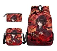 Anjinguang Tokisaki Kurumi Set di 3 zaini, Yatogami Tohka/Tobiichi Origami 3D stampe anime, con borsa a tracolla singola e astuccio, borsa per libri da viaggio per studenti, Tipo 2, Taglia unica, Set