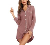 Anjue Pigiama Camicie da Notte da Donna con Bottoni Pigiama Top Manica Corta/Lunga Camicia da Notte Camicia da Notte S-XXL, Manica Lunga-Loto, S