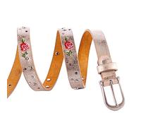 AnJuHoPa Vintage Style Belt Fashionable Sporty Women Girl Leather belt Embroidery Design Gold(embroidery) 1.8-85cm