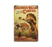 ANJUJU Poster retrò in metallo raffigurante un circo che domina leone, arte chic, retrò, pittura in ferro, bar, grotta, caffetteria, famiglia, garage, decorazione da parete, 30 x 20 cm