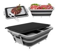 ANJUKE Bistecchiera 4 in 1 con coperchio (2Gal/8L), pieghevole, per barbecue, marinare, bevande fredde, tagliere portatile integrato