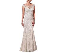 ANJURUISI Abiti da Sposa Eleganti con Scollatura a Illusione da Donna Abiti da Sposa a Sirena in Pizzo Avorio-36