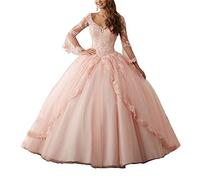 ANJURUISI Abito Quinceanera da Ballo con Scollo a V Dolce da 16 Applique in Pizzo da Donna Rosa-46 Plus