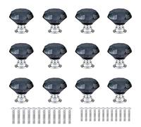 ANJUU 12 pomelli a forma di diamante da 30 mm in cristallo per armadietti, con viti, pomelli per cassetti, per cucina, cassettiera, porta, armadio (grigio)