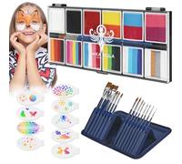 Anka Bella Kit per la pittura del viso per feste dei bambini, 12 x 10 g con acqua Baesd e 14 pennelli professionali con 9 stencil per feste, compleanni, Halloween, viso e corpo, kit per la pittura