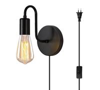 ANKBOY Applique da Parete Interno con Spina Vintage Lampada da Parete con Interruttore E27 Nero Lampada Muro Camera da Letto Industriale Luce Illuminazione da Muro per Soggiorno Cucina