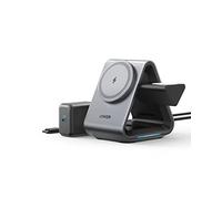 Anker 737 MagGo Charger Stazione 3 in 1 15W | Ricarica rapida certificata MFi, per iPhone 14/13/12, Apple Watch S8/7/6, AirPods 3/Pro, caricatore USB-C 30W incluso