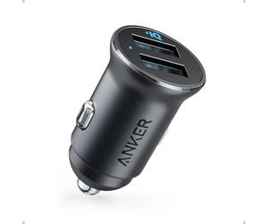 Anker Caricatore Auto Mini 24W 4.8 A Doppia USB Metallo, Adattatore Auto PowerDrive 2 Alloy Flush Fit LED Blu, per iPhone 17/16/15, iPad Pro/Air 2/Mini, Samsung Galaxy, Huawei, Xiaomi
