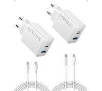Anker Caricatore iPhone 20W USB C (2 pack), rapido da parete compatibile con iPhone 16/16 Plus/16 Pro/iPhone 16 Pro Max/15/iPad e altro (con 2 cavo USB C da 150 cm)