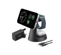 Anker MagGo - Caricatore magnetico wireless (supporto a scatto), 3 in 1, certificato Qi2, 15 W, caricatore wireless MagSafe, compatibile con iPhone 16/15/14/13/12, Apple Watch, AirPods Pro e altri