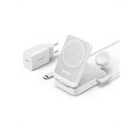 Anker MagGo Caricatore Wireless iPhone 15W, Base di Ricarica 3 in 1 con MagSafe, Certificato Qi2 Ultra-Rapido, per iPhone 17/16/15/14, AirPods Pro, Apple Watch 9/8/SE (Caricatore USB-C da 40W Incluso)