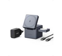 Anker Caricatore Wireless iPhone Cube 3 in 1 con MagSafe 15W, Caric Wireless Richiudibile Ricarica Rapida Max 15W, iPhone 16/15/14, Apple Watch Series 1-8/Ultra, AirPods Pro/3/2 (con Caric USB C 30W)