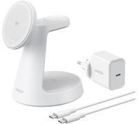 Anker MagGo Caricatore Wireless iPhone Magnetico 15W (Dock Stand), Caricatore Compatibile con MagSafe 3 in 1 Certificato Qi2, per iPhone 17/16/15, Apple Watch, AirPods Pro e altro (Adattatore Incluso)