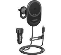 Anker MagGo Qi2 - Caricatore da auto wireless da 15 W, supporto magnetico, ricarica rapida per iPhone serie 12-16, angolo di visione regolabile, USB-C, nero