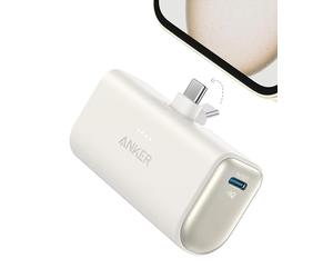 Anker Nano Power Bank 5000 mAh 22,5 W, Ricarica Rapida Connettore USB C Pieghevole Integrato, Compatibile con iPhone 17 Pro Max/Serie 16-12, Samsung S25 Ultra, Huawei, iPad e Molto Altro(Bianco)