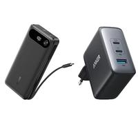 Anker Power Bank (20000 mAh, 87W, Cavo USB C Integrato) & Anker Nano Caricatore (100W, 3 Porte)